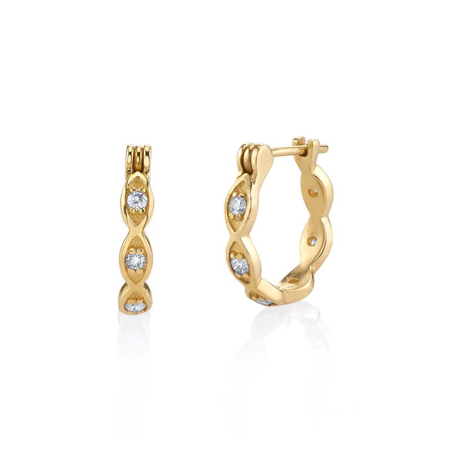 Gold & Diamond Multi Marquise Eye Hoops