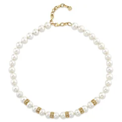 Gold & Diamond Multi Marquise Eye Rondelle Pearl Necklace