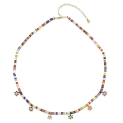 Gold & Diamond Multi Marquise Eye Flower Multicolor Zircon Necklace