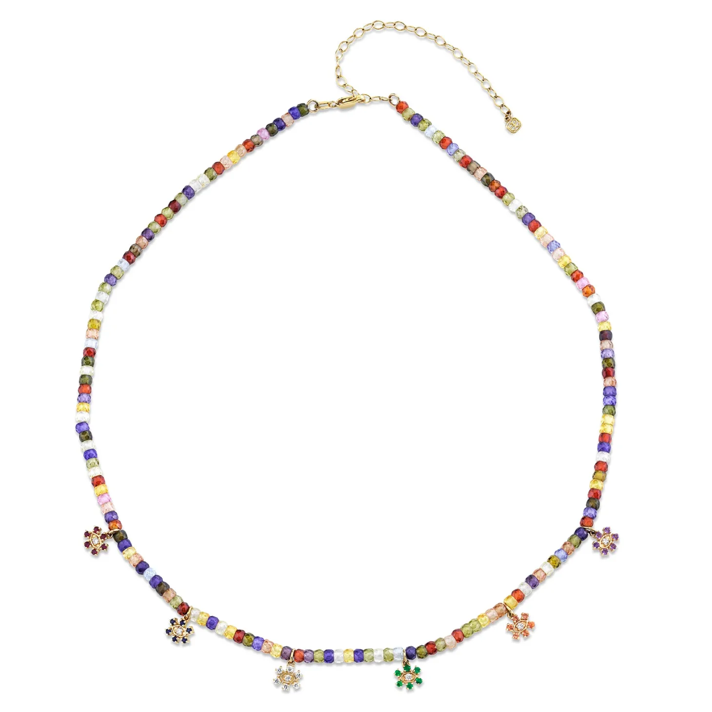 Gold & Diamond Multi Marquise Eye Flower Multicolor Zircon Necklace