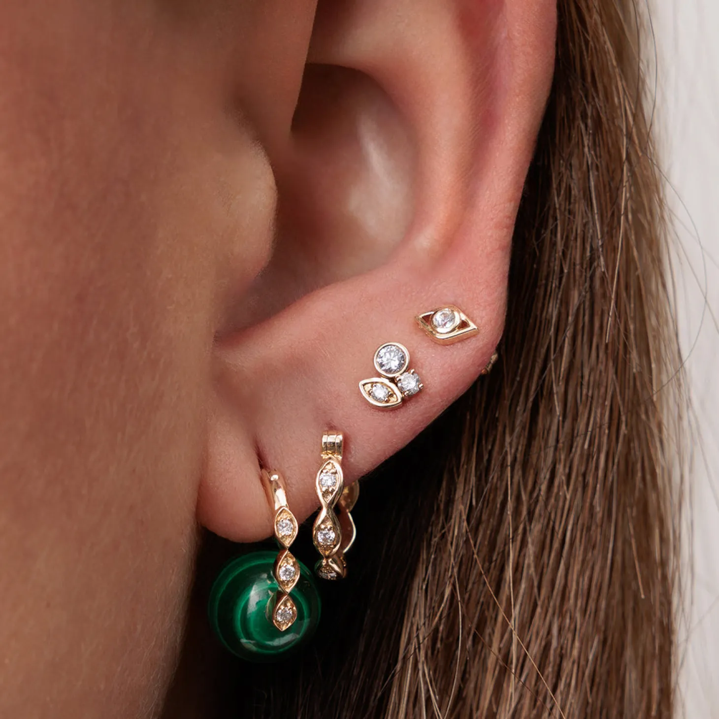 Gold & Diamond Multi Marquise Eye Hoops