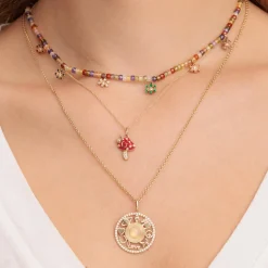 Gold & Diamond Multi Marquise Eye Flower Multicolor Zircon Necklace