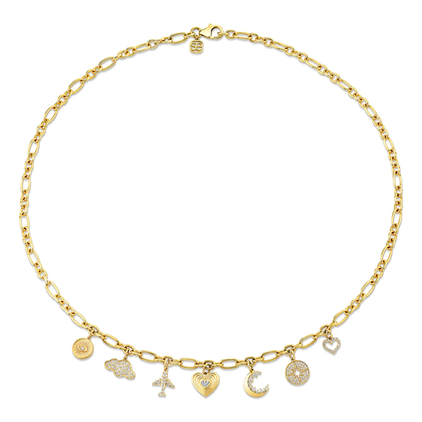 Gold & Diamond Multi-Charm Jet Set Necklace