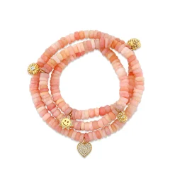 Gold & Diamond Multi-Charm Pink Opal Wrap Bracelet