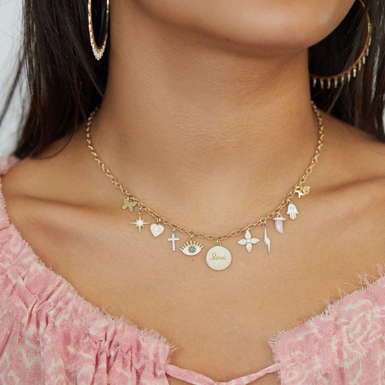 Gold & Diamond Multi-Charm Necklace