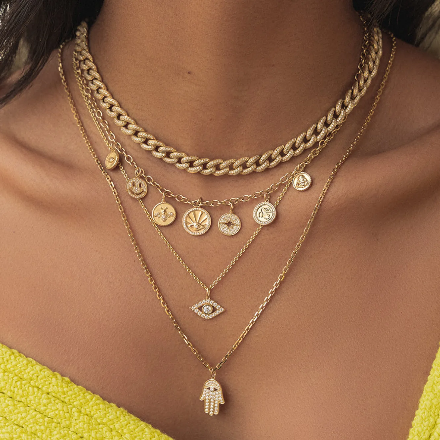 Gold & Diamond Multi-Medallion Necklace