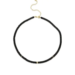 Gold & Diamond Multi-Rondelle Black Spinel Necklace