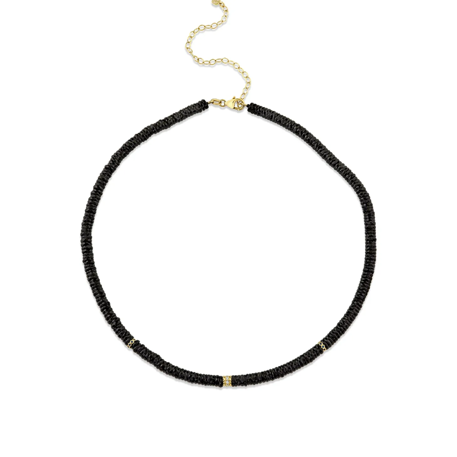 Gold & Diamond Multi-Rondelle Black Spinel Necklace