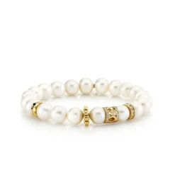 Gold & Diamond Multi-Rondelle Pearl Bracelet