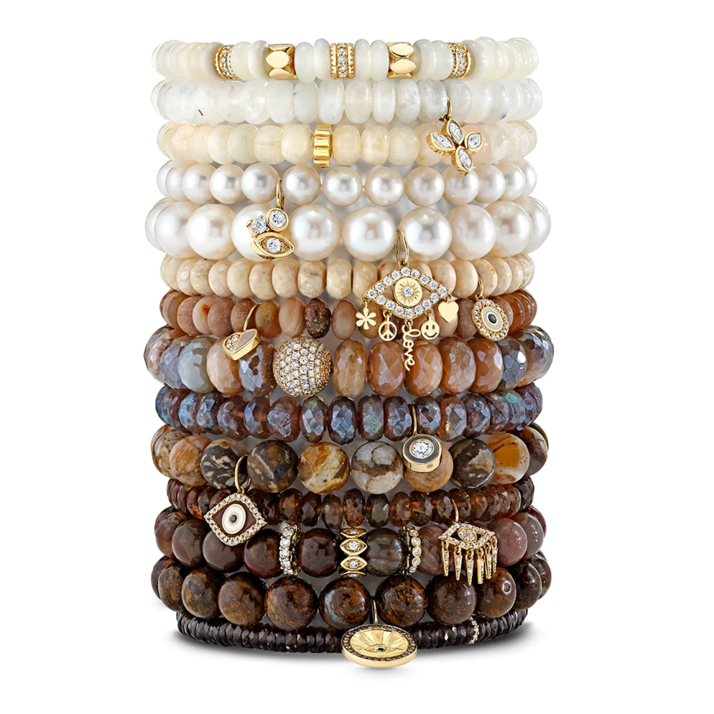 Gold & Diamond Multi-Rondelle Rainbow Moonstone Bracelet