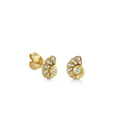 Gold & Diamond Nautilus Shell Stud
