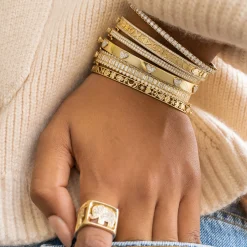 Gold & Diamond Open Icon Hinge Bangle
