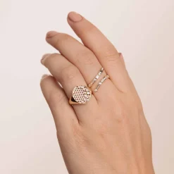 Gold & Diamond Oval Fishnet Signet Ring