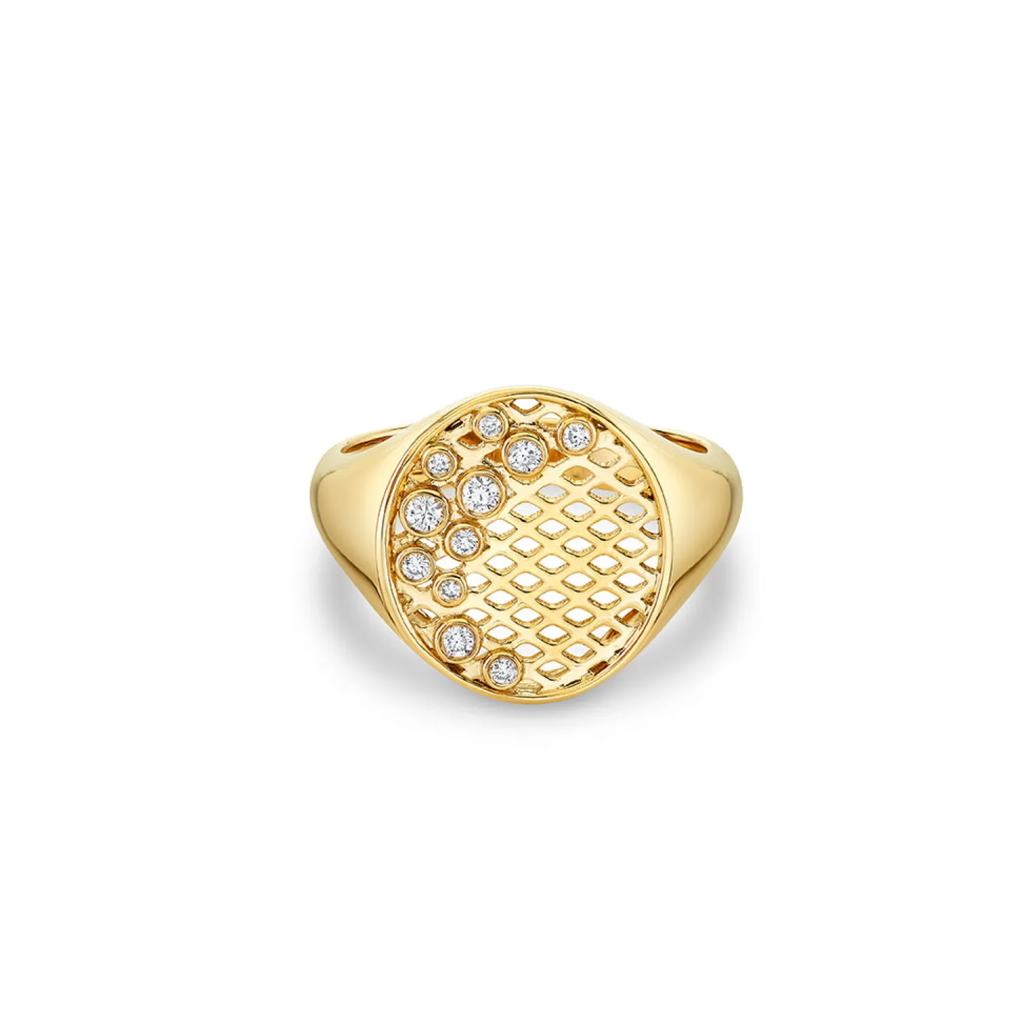 Gold & Diamond Oval Fishnet Signet Ring