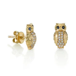 Gold & Diamond Owl Studs