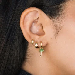 Gold & Diamond Palm Tree Charm Hoops