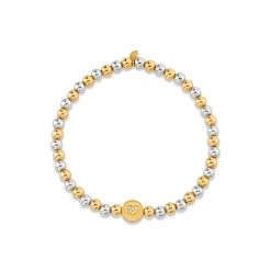 Gold & Diamond Peace & Love Bead on Two-Tone Gold Beads