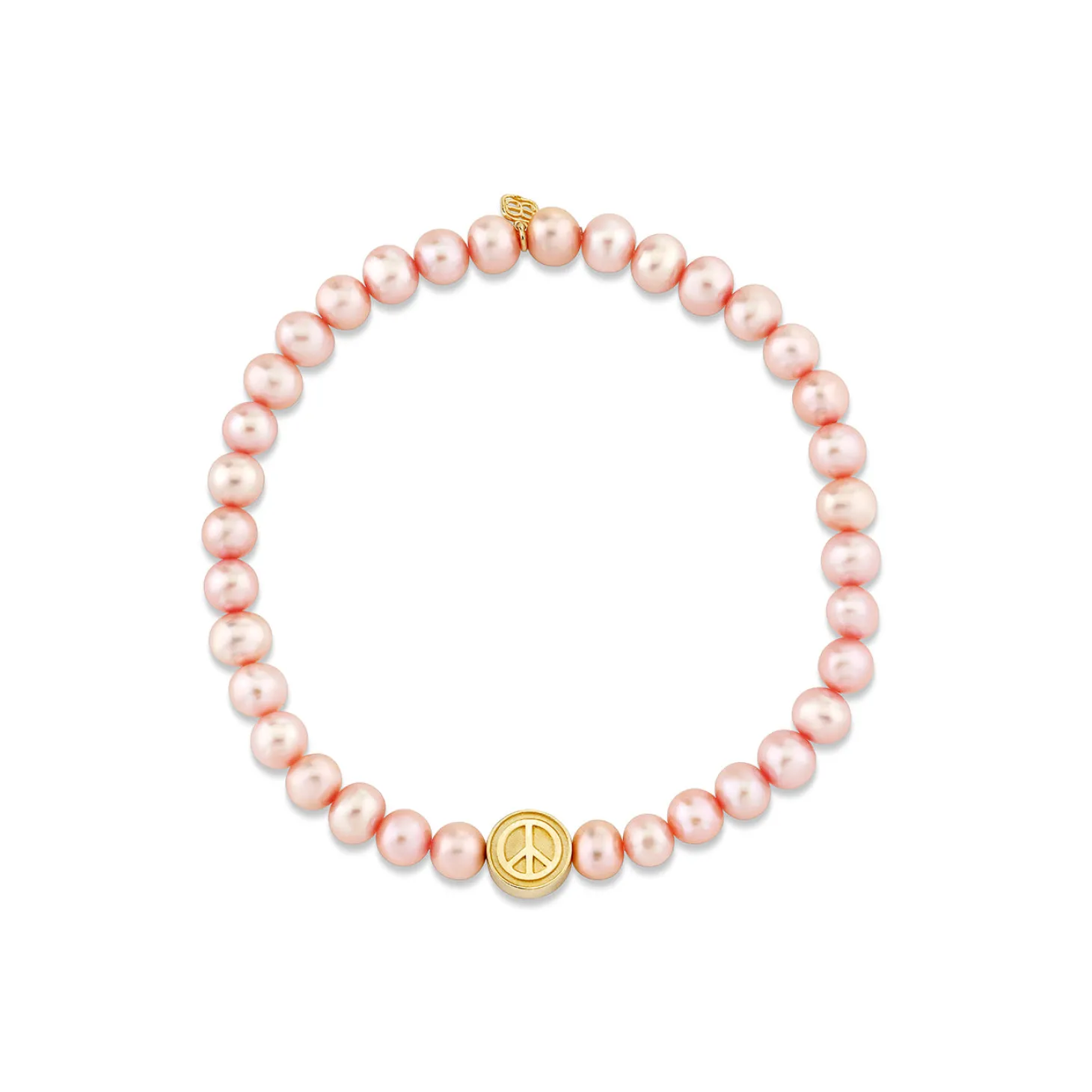 Gold & Diamond Peace & Love Bead on Rose Pearls