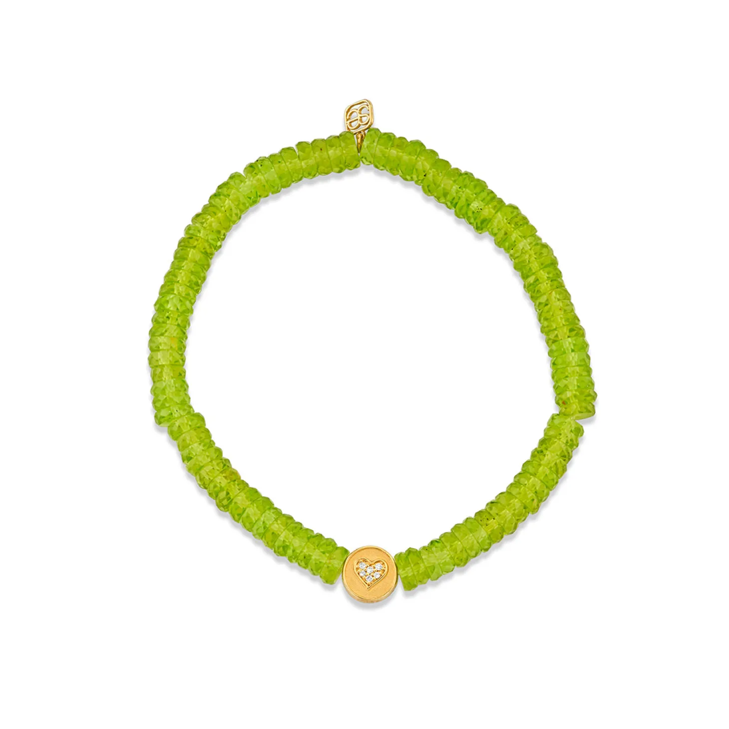 Gold & Diamond Peace & Love Bead on Peridot