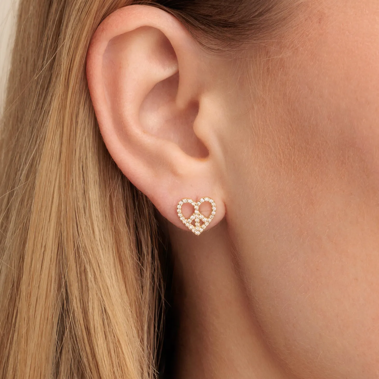 Gold & Diamond Peace Heart Stud