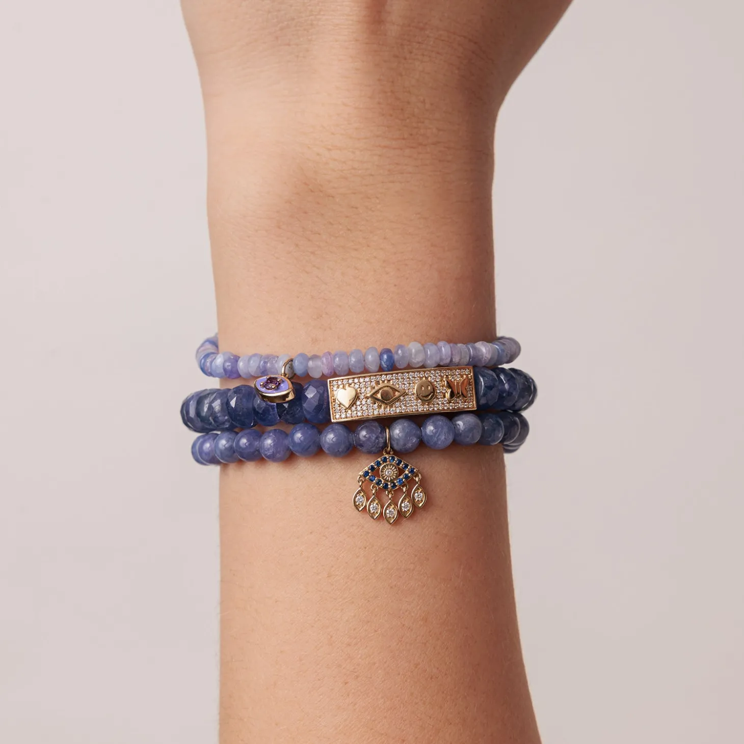 Gold & Diamond Peace Love Protection Tableau on Tanzanite