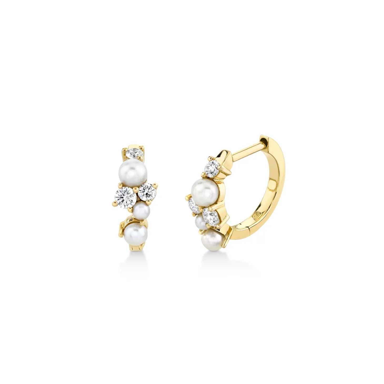 Gold & Diamond Pearl Cocktail Huggie Hoops