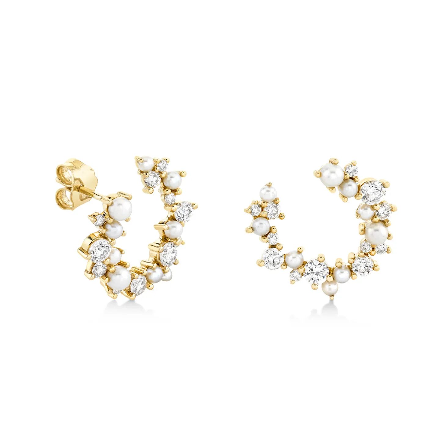 Gold & Diamond Pearl Wrap Hoop Earrings