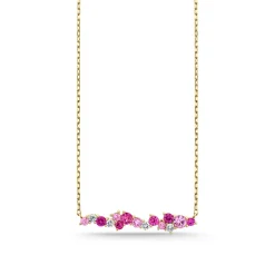 Gold & Diamond Pink Sapphire Cocktail Bar Necklace