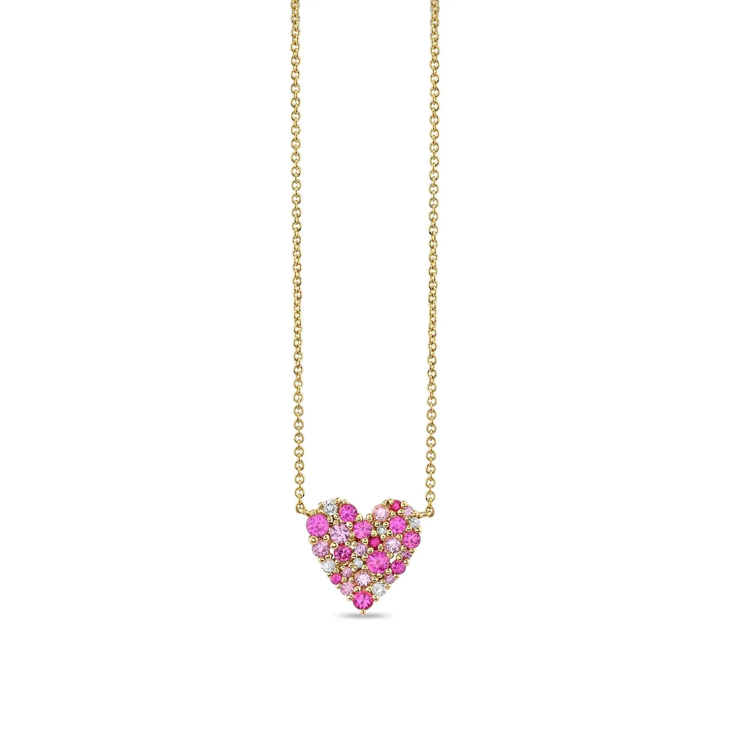 Gold & Diamond Pink Sapphire Small Cocktail Heart Necklace