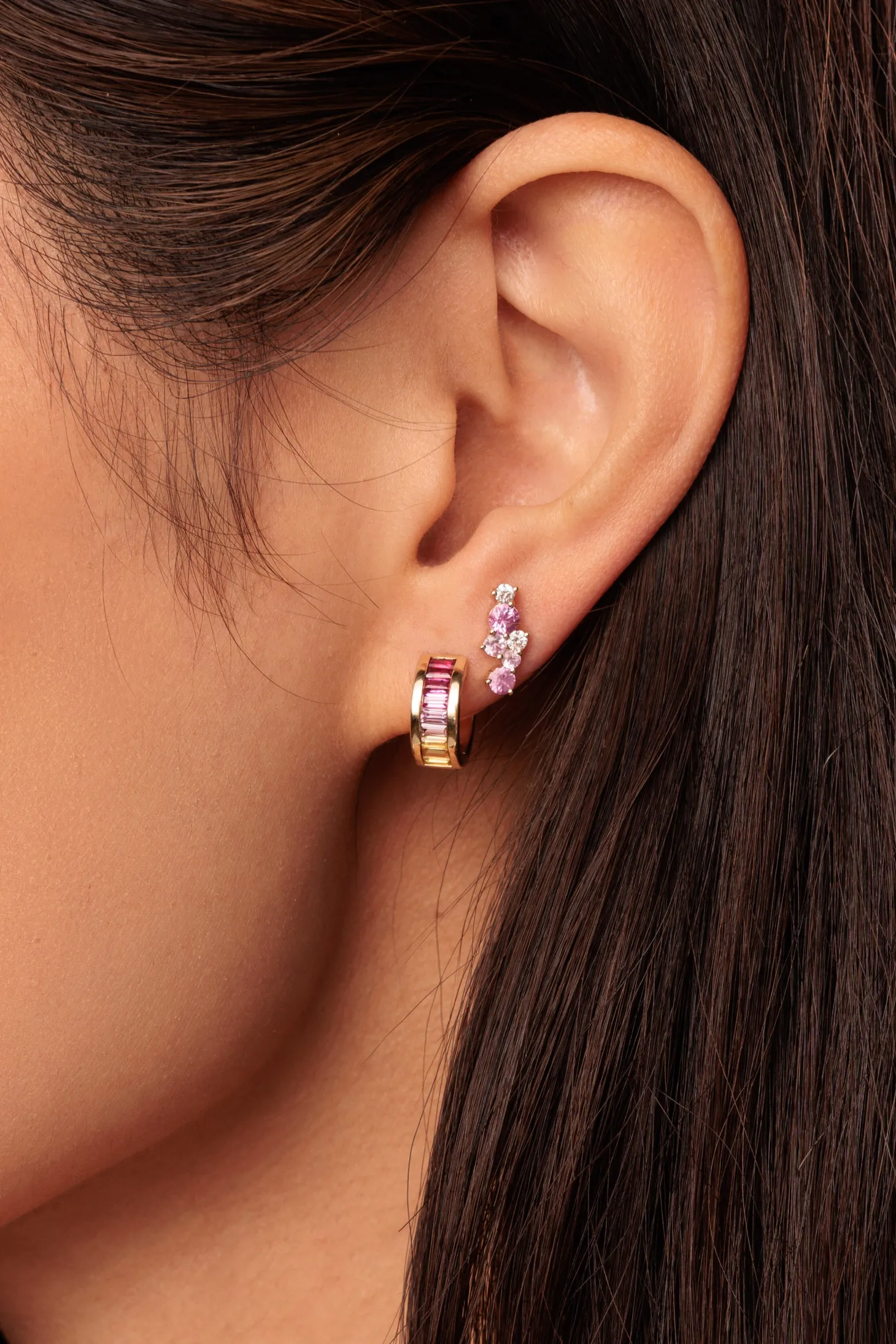 Gold & Diamond Pink Sapphire Cocktail Bar Stud