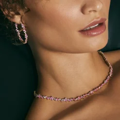 Gold & Diamond Pink Sapphire Extra Large Cocktail Hoops