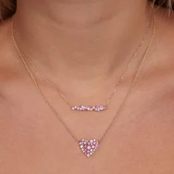 Gold & Diamond Pink Sapphire Small Cocktail Heart Necklace