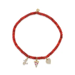 Gold & Diamond Pizza Lover Multi-Charm Bracelet