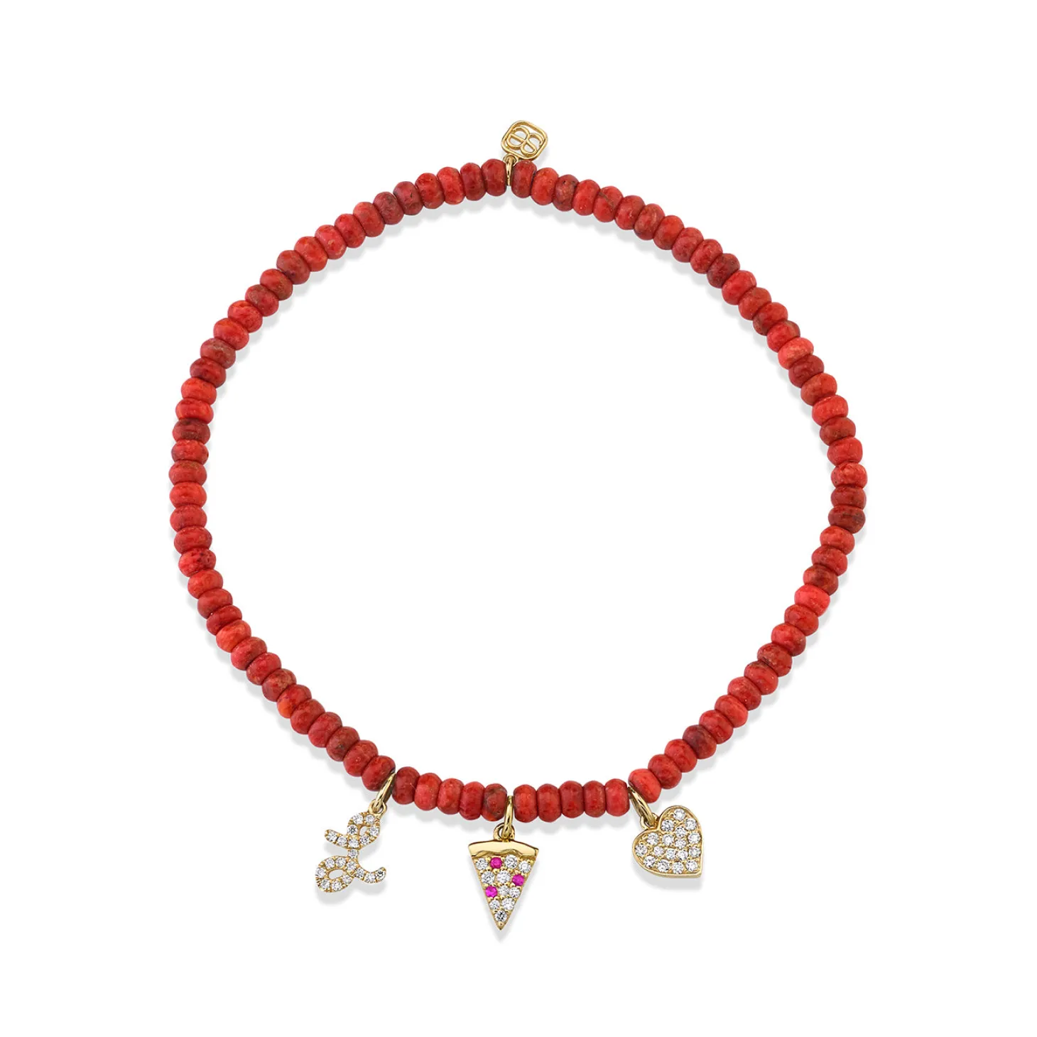 Gold & Diamond Pizza Lover Multi-Charm Bracelet