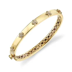 Gold & Diamond Plumeria Bangle