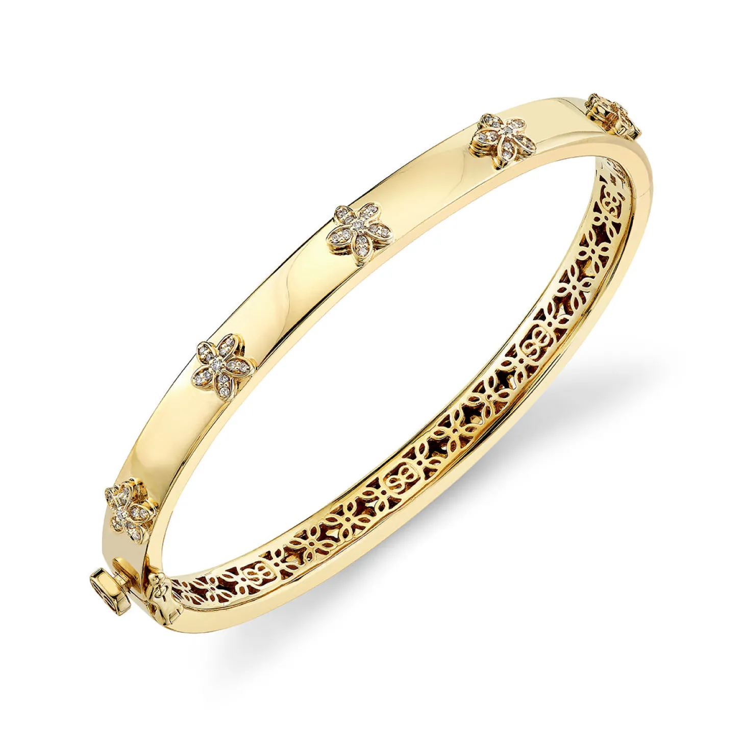 Gold & Diamond Plumeria Bangle