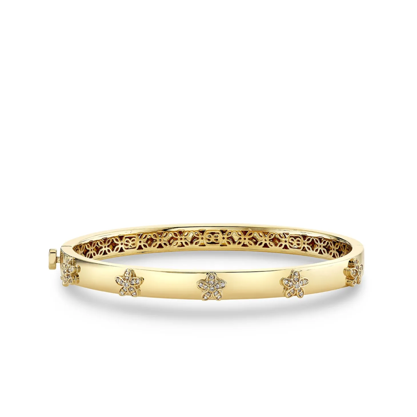 Gold & Diamond Plumeria Bangle