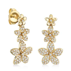 Gold & Diamond Plumeria Linear Earrings