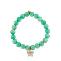 Gold & Diamond Plumeria on Amazonite