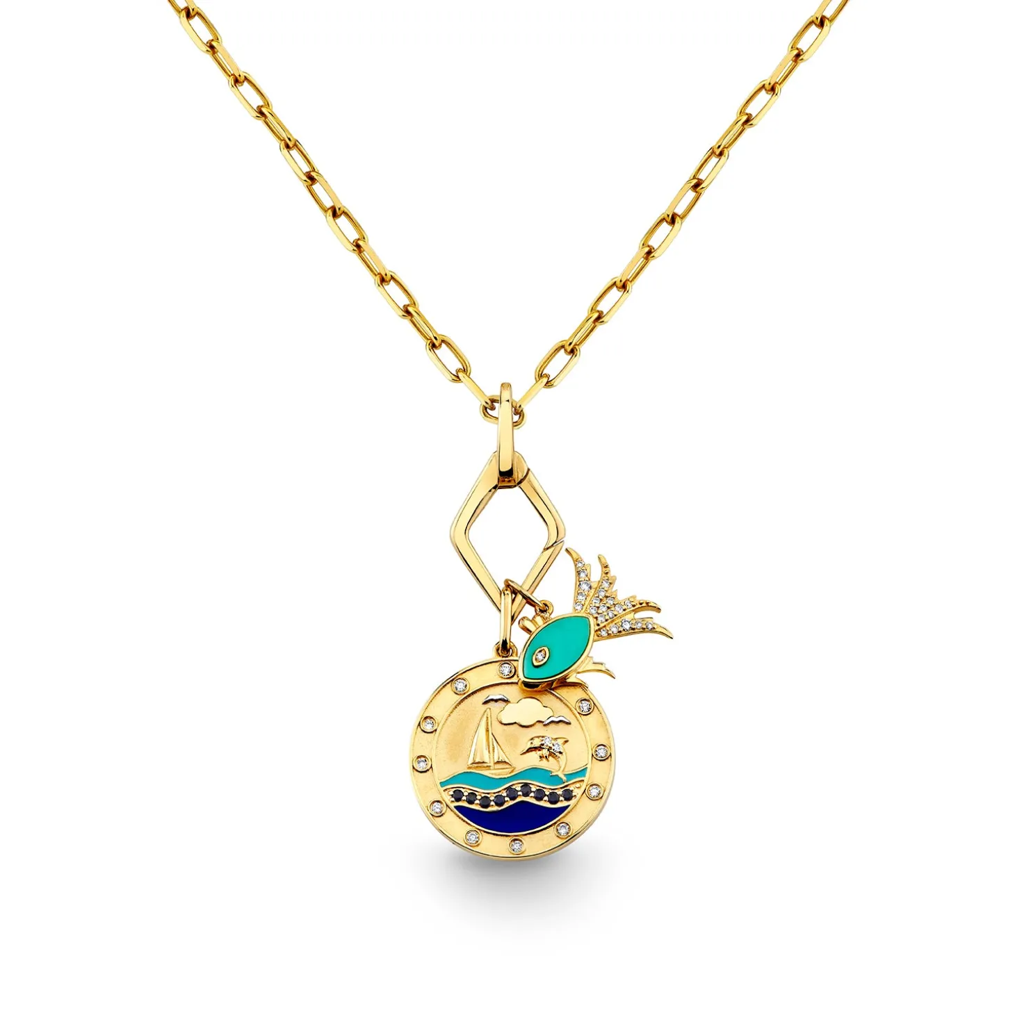 Gold & Diamond Porthole & Fish Necklace