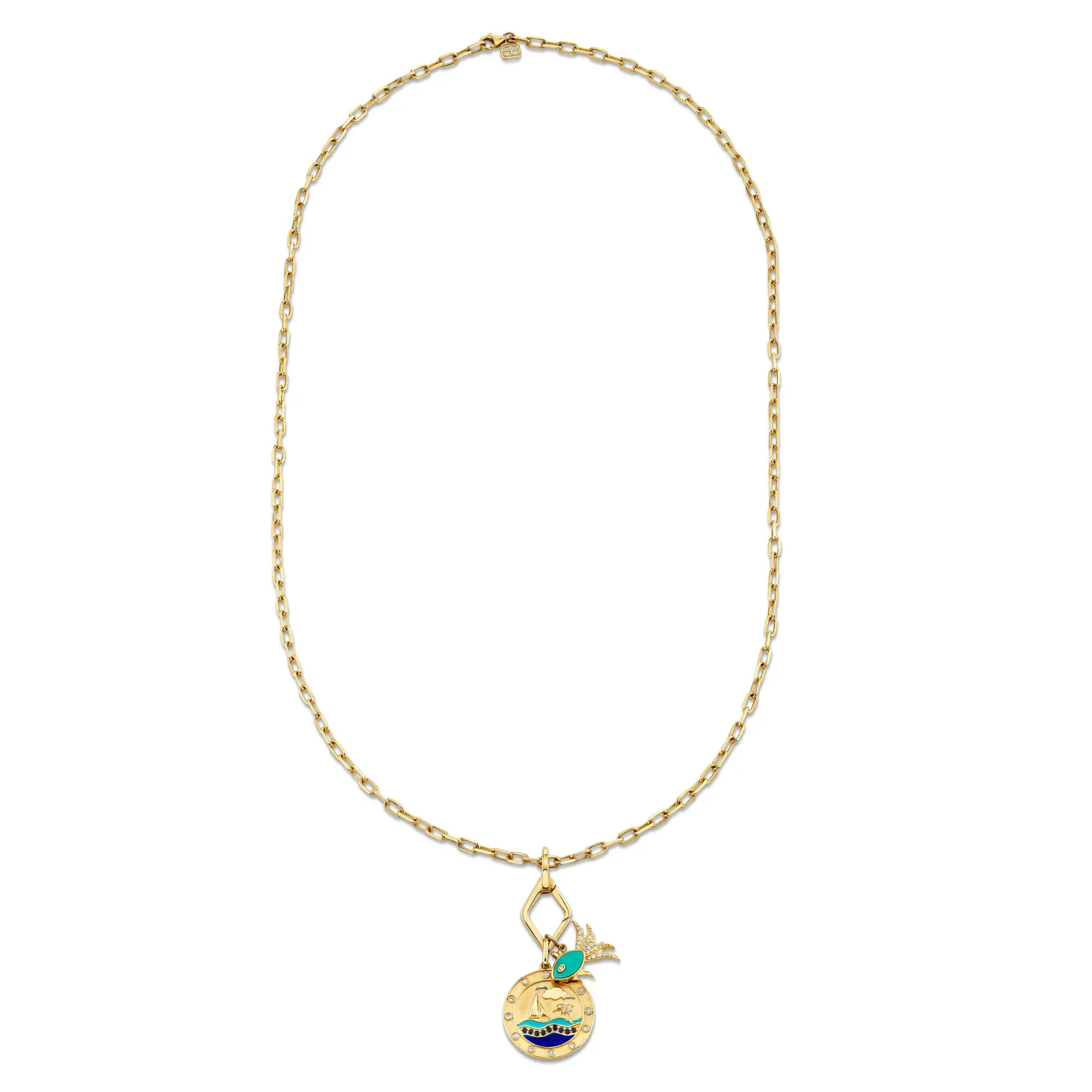 Gold & Diamond Porthole & Fish Necklace