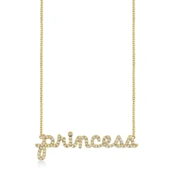 Gold & Diamond Princess Script Necklace