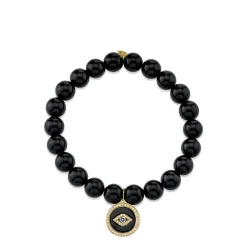 Gold & Diamond Protective Eye Coin On Onyx