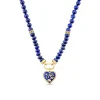 Gold & Diamond Puffy Icon Heart Lapis Necklace