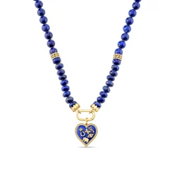 Gold & Diamond Puffy Icon Heart Lapis Necklace