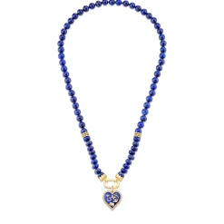 Gold & Diamond Puffy Icon Heart Lapis Necklace