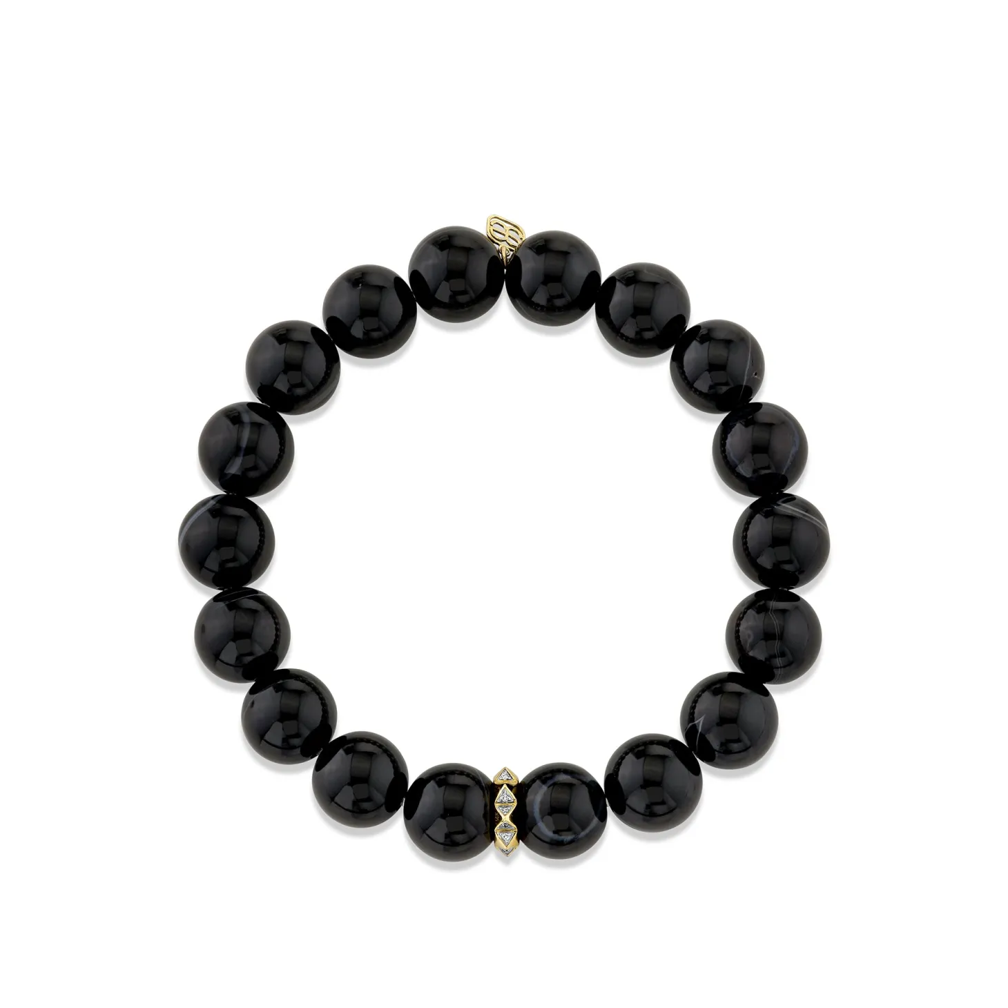 Gold & Diamond Pyramid Eternity Rondelle On Sardonyx