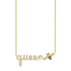 Gold & Diamond Queen Bee Script Necklace