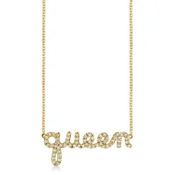 Gold & Diamond Queen Script Necklace