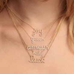 Gold & Diamond Queen Script Necklace